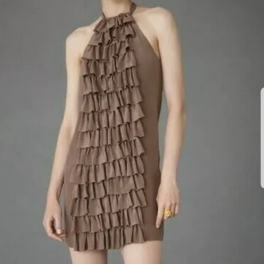 BHLDN Va Et Vien Ruffled Racerback Silk Dress SZ 6